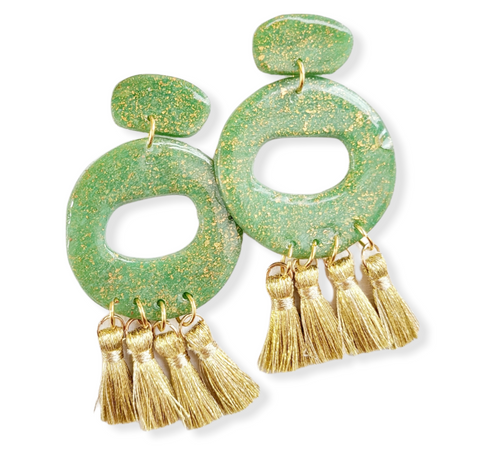 Oblong Tassels  | Gold & Sage