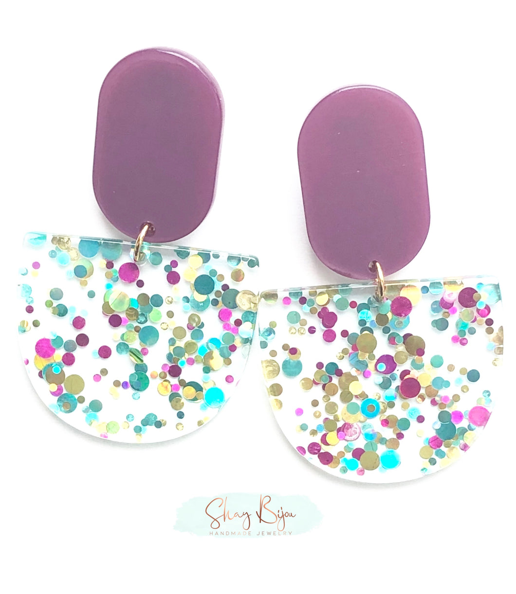 Violet Glitter Drop Earrings